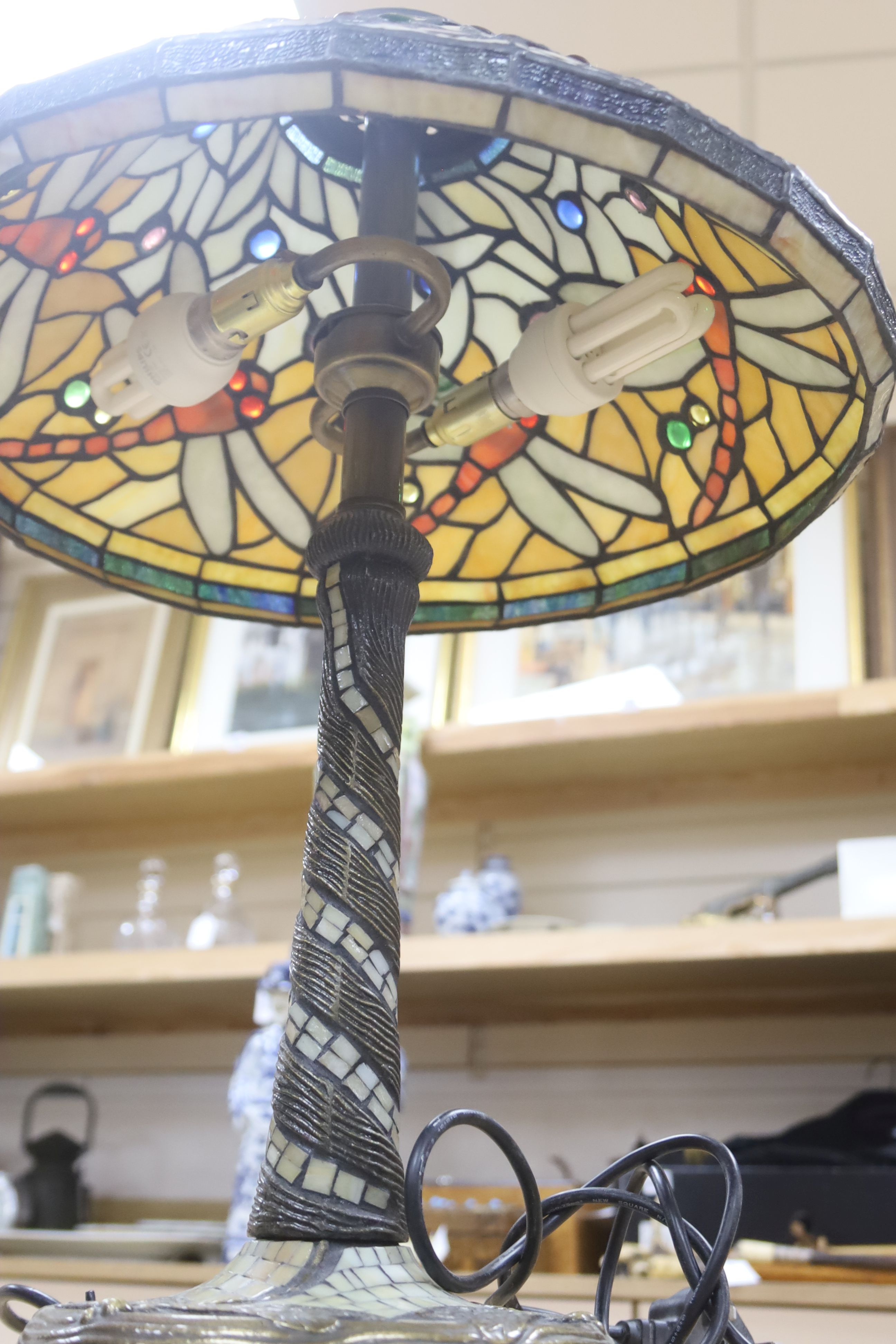 A Tiffany style dragonfly pattern table lamp, height 58cm